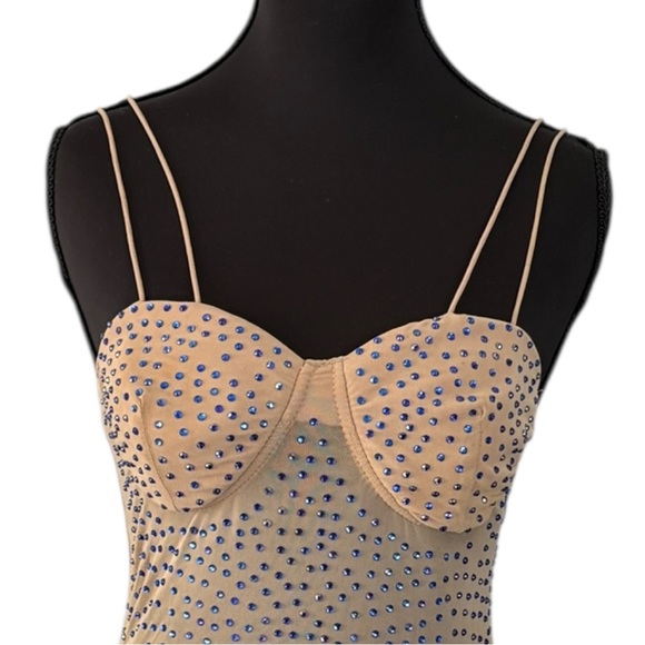 Haute Monde Rhinestone Thong Body Suite Womens Medium Nude Swiftie Festival Rave - Picture 5 of 16